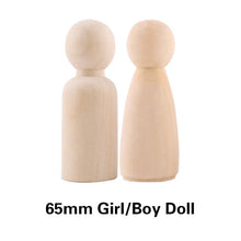 Load image into Gallery viewer, 10pc Wooden Doll 65mm-35mm Wooden Blank Peg Dolls Girl Boy DIY Unfinished Doll Maple Rodent Handmade Baby Product Christmas Gift
